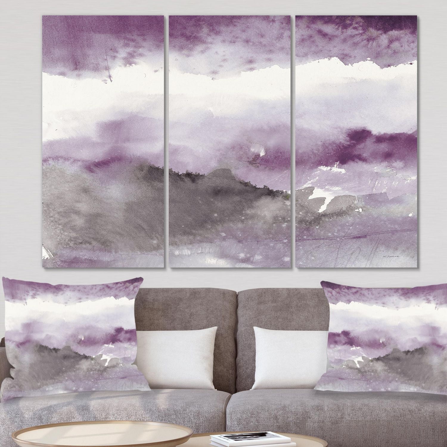 Designart Midnight at the Lake III Amethyst and Grey Canvas Wall Art
