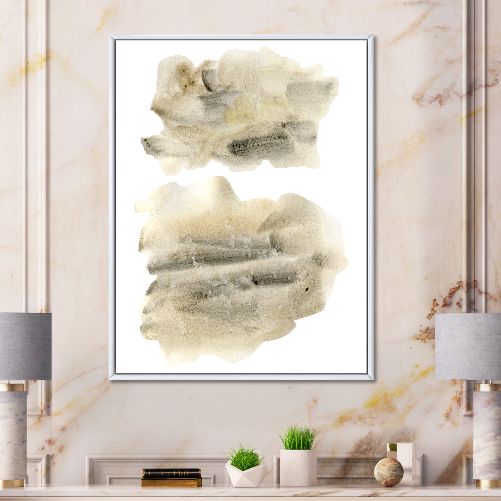 Designart 'Beige and Black Clouds' Modern Framed Canvas Wall Art Print