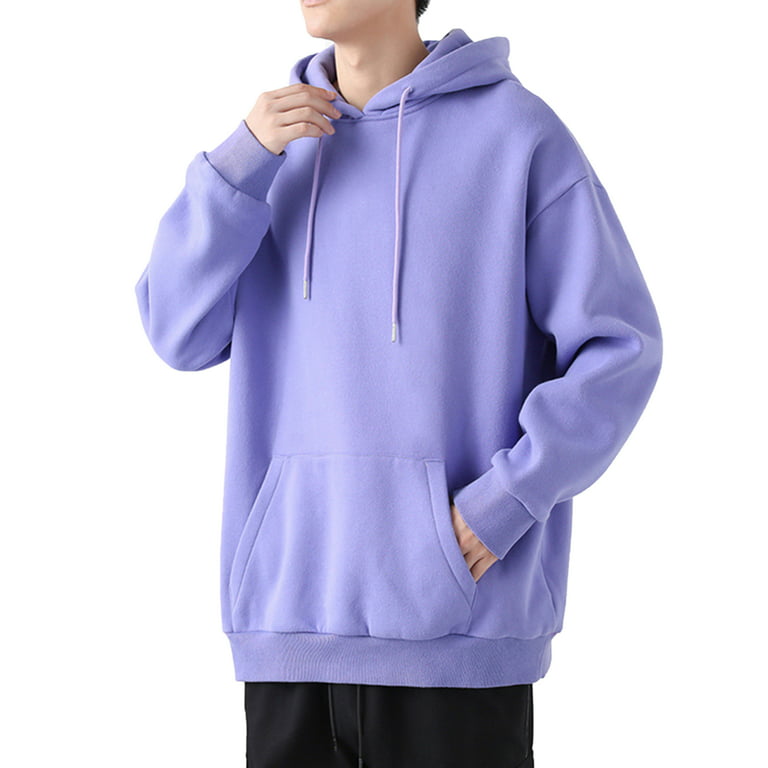 Frontwalk Men Sweatshirt Fall Casual Pullover Hoodie Winter Long Sleeve  Hoode Tops Purple 2XL