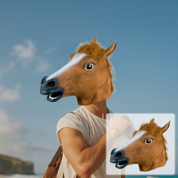 Holloyiver Halloween Latex Horse Head Mask, Brown Horse Head Rubber Animal Masks with Moving Mouths, Party Latex Animal Head Mask for Adults Men Masquerade