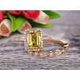 thumbnail image 2 of Milgrain Art Deco 2.25 Carat 7x5mm Emerald Cut Champagne Diamond Moissanite Wedding Set Engagement Ring Anniversary 10k Rose Gold Claw Prongs Eternity Matching Band, 2 of 5