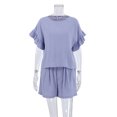 thumbnail image 3 of Bermudas Conjunto de 2 uds de camisetas y pantalones cortos para mujer de verano, traje deportivo, conjuntos a juego sólidos Cgtredaw Púrpura T L para Mujer, 3 of 9