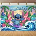 thumbnail image 5 of Stitch's "Happy Birthday" tropical beach-themed durable polyester fabric is perfect for entry, garden or classroom celebrations, and beach-themed decorations, 5 of 8