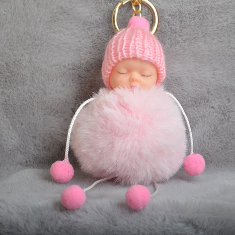 Cute Sleeping Baby Doll Keychain Soft Flush Ball Key Ring Car Decoration Pre DY4
