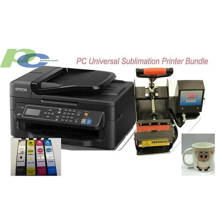 PC Universal Sublimation Bundle with Printer, Heat Press Machine & Assorted Mugs, Transfer Paper, Heat Tape, ALL