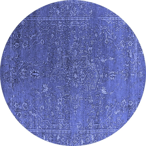 Ahgly Company Machine Washable Indoor Round Oriental Blue Industrial Area Rugs, 7' Round