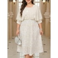 thumbnail image 4 of Apricot Plus Size Elegant Party Rhinestone Embellished Dress With Cap Sleeves And Belted Waist, 4 of 8