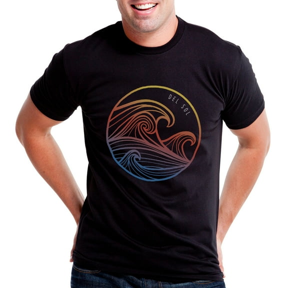 DelSol Men Crew Tee - Wavey - Black T-Shirt (XL) for Men