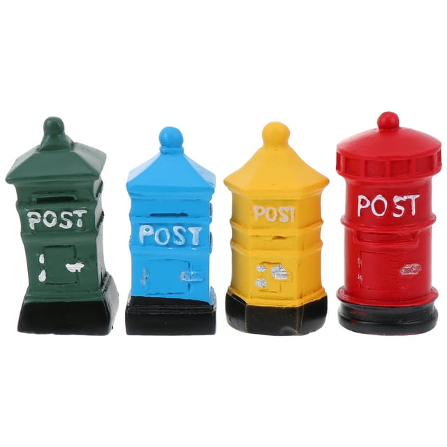 4PCS Mini Resina Buzón Micro Jardín Paisaje Adornos Decorativos Buzones
