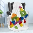 thumbnail image 4 of Cartoon Soft Flannel Fleece Throw Blanket, Children Lego Block Theme with Geometric Toy Parts Toddler Baby Style, Cozy Plush for Indoor and Outdoor Use, 70" x 90", Multicolor, by Ambesonne, 4 of 5