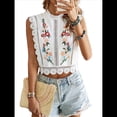 thumbnail image 1 of Blusa Corta Sin Mangas con Cuello Alto y Encaje Bordado Floral para Mujer M, 1 of 8