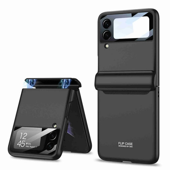 Decase Case for Samsung Galaxy Z Flip 3 5G 2021, Magnetic Hinge Protection Cover Silm PC Magnetic Hinge All-Inclusive Glass Camera Lens Protector Case, Black