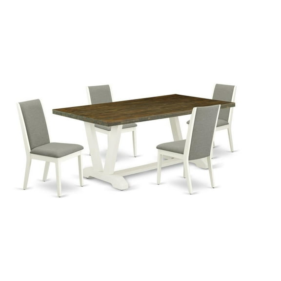 East West Furniture V-Style 5-piece Dining Set in Wire Brushed White