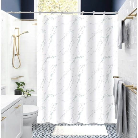 14 pieces Glitter White Bathtub Shower Curtain With 12 Hooks and Matching Bath Mat Rug Non Slip Super Soft Chenille for Bathroom Décor