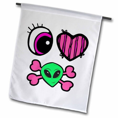 Emo Style Eye Heart I Love Aliens Design 12 x 18 inch Garden Flag fl-102332-1
