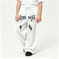 thumbnail image 2 of WERYOUNG Boys Pants Elastic Drawstring Waist Wide Leg Trousers Toddler Kids Soft Back To School Pants 4-5 Years, 2 of 5