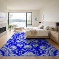 thumbnail image 3 of ODIKA 9'x12' Washable Area Rug Non-Shedding, Easy Care Porcelain Lotus Scrolling Vine Border Pagoda Chinoiserie Toile Refined for Master Suite, California King, Under Bed, 3 of 7
