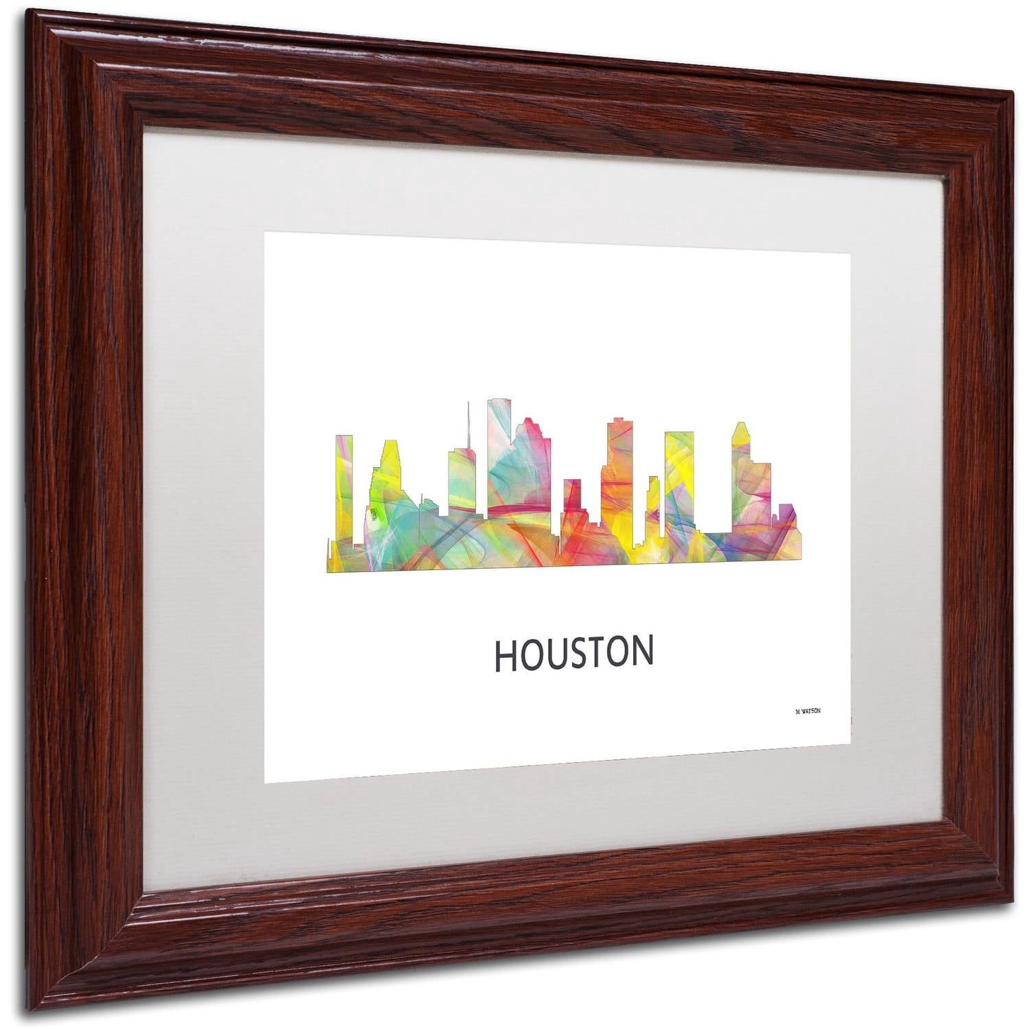 Trademark Fine Art 'Houston Texas Skyline WB-1' Canvas Art by Marlene Watson, White Matte, Wood Frame