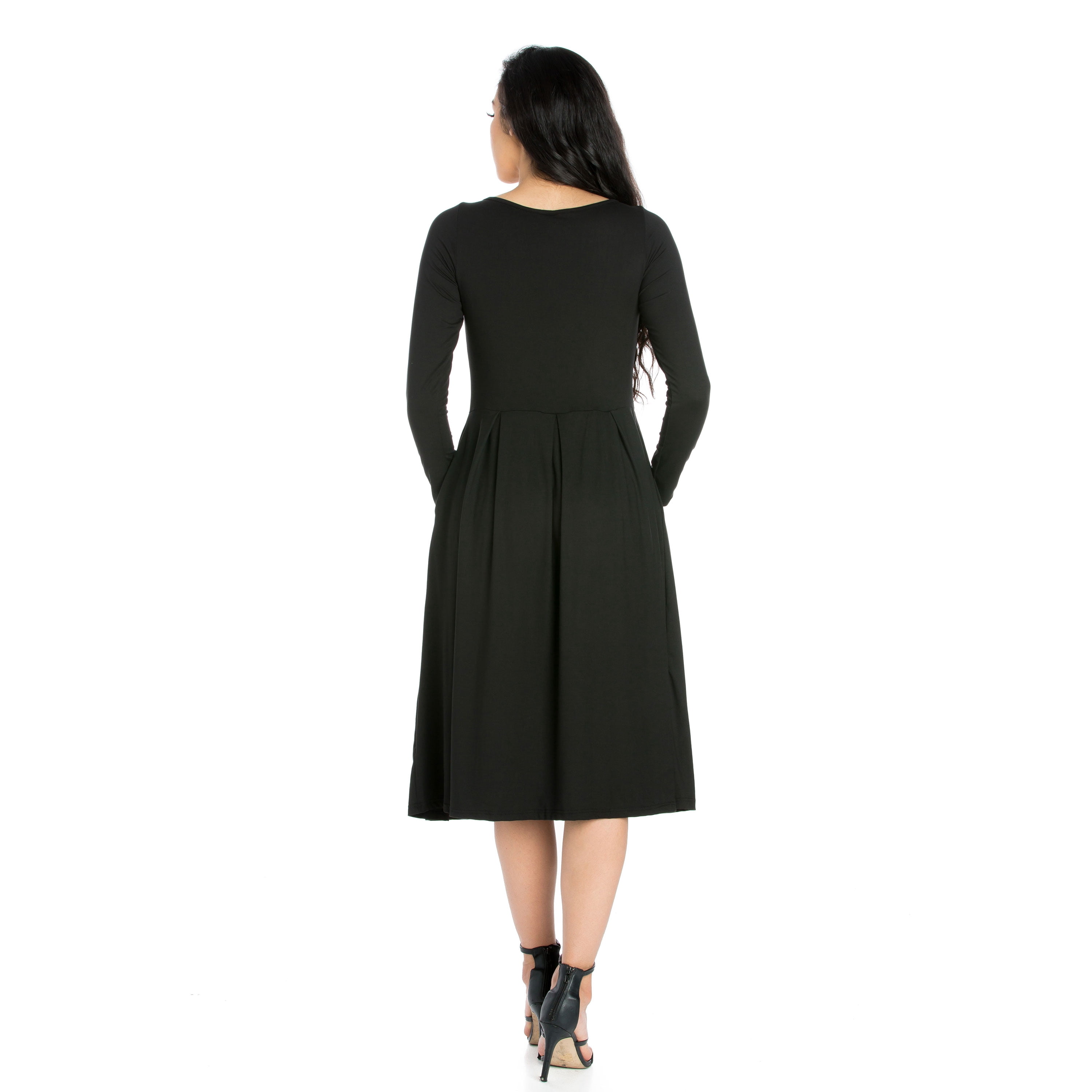 24/7 Comfort Apparel Women's Long Sleeve Fit and Flare Midi Dress