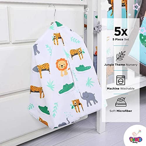 90210 Baby 5 Pcs crib Bedding Set for Girls and Boys -Jungle Animal Theme Crib set for girls and boys
