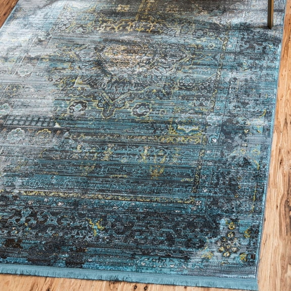 Unique Loom Baracoa Collection Area Rug - Castro (8' x 10' Rectangle Turquoise/Ivory)