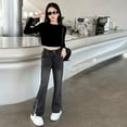 thumbnail image 4 of Mercatoo Girls Flared Jeans Spring Elastic Waist Wide Leg 𝗩intage Bell Bottoms Pants Fall Lightweight Trendy Denim Pants, 4 of 5