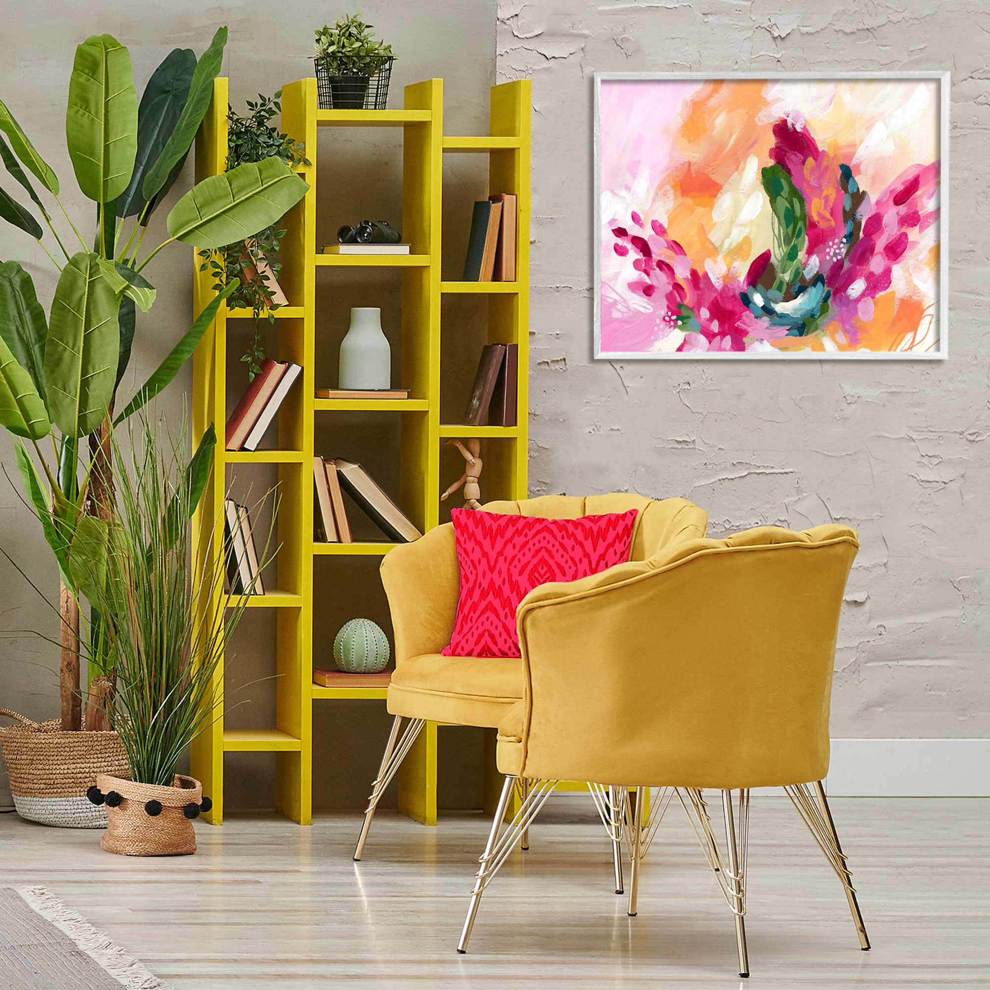 Stupell Industries Tropical Punch Abstraction Abstract Painting White Framed Art Print Wall Art, 30 x 24