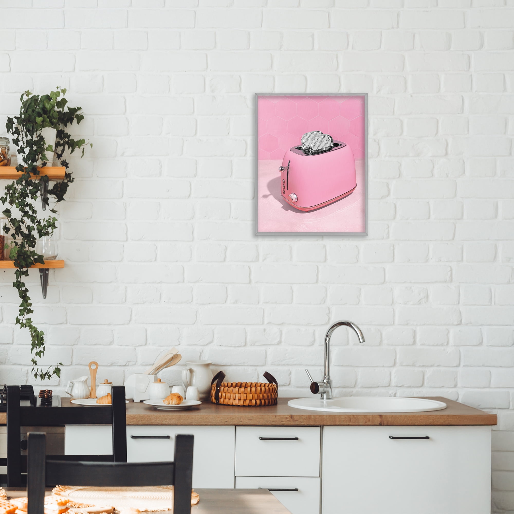 Stupell Industries Disco Toaster over Pink Gray Framed Giclee Art, design by LISH Creative