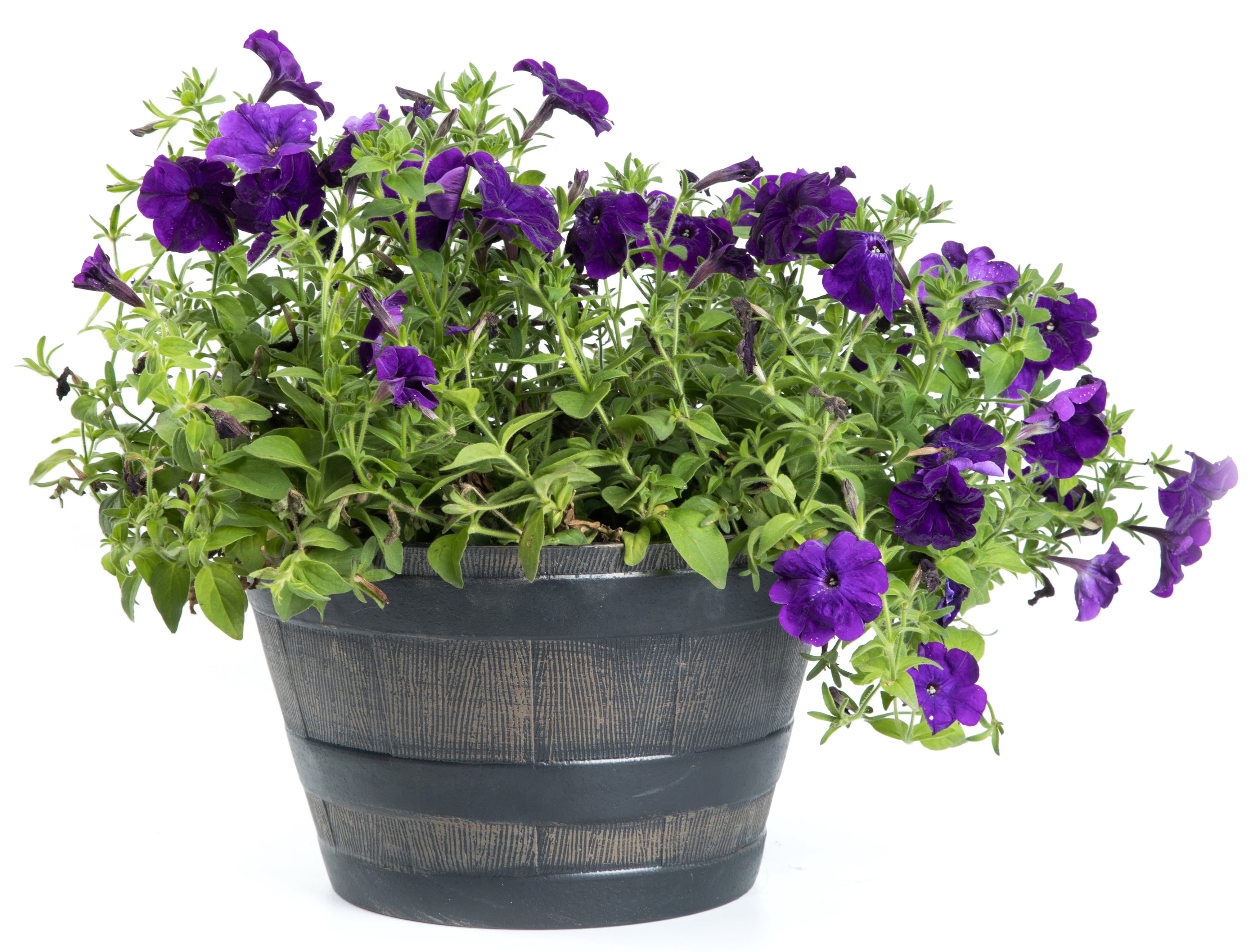 Gardenised 4-Piece Round Half Barrel Flower Pots Rustic Farmhouse Style Faux Wood Planter Containers for Indoor & Outdoor Use Perfect for Displaying Decorative Garden Florals Herbs & Succulents