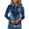 thumbnail image 4 of HAPIMO Women's Quarter Button Pullover Tops Velvet Shirts Comfy Long Sleeve Lapel Collar Tops Lightweight Casual Dressy Blouses Blue XL, 4 of 8