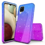 Samsung Galaxy A12 Case, Rosebono Hybrid Glitter Sparkle Transparent Colorful Gradient TPU Skin Cover 360 Protection Case For Samsung Galaxy A12 (Blue/Purple)