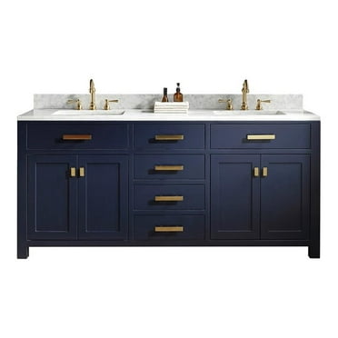 Water Creation Madison 72" Wood Double Bathroom Vanity in Blue/Satin Gold