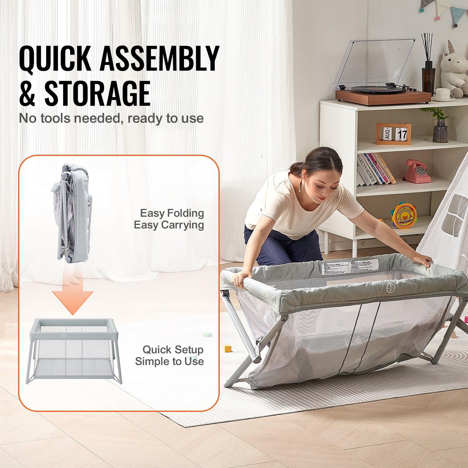 KFFKFF Portable Infant Playpen & Sleeping Cot, Includes Comfy Mattress, Breathable Mesh Sides, and Carry Bag, Foldable Design for Easy Travel, Suitable for Newborns to 3-Year-Olds, Ideal for Home