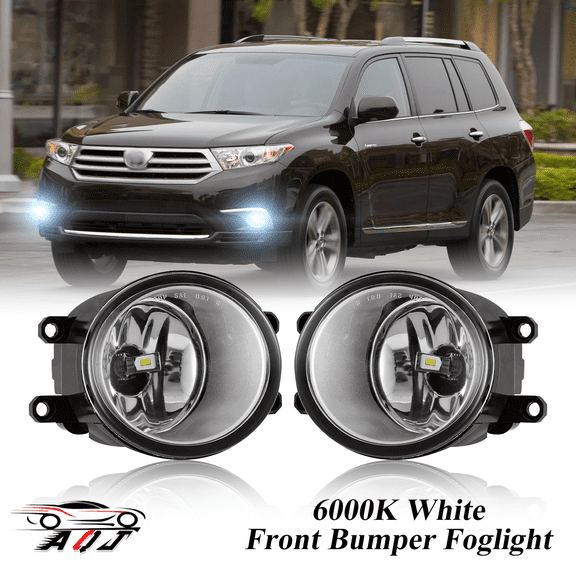 Pair Front Fog Lights Kit for Toyota Highlander 2008-2019, 6000K White Off-Road Lamps Black Front Bumper LED Foglights