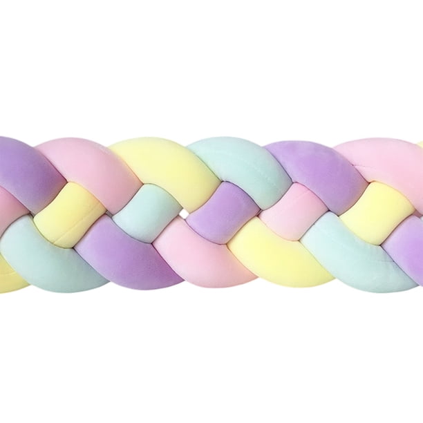 Almohada de cama trenzada de cuatro hebras con bolas de nudo largo tejidas, tira anticolisión para niños