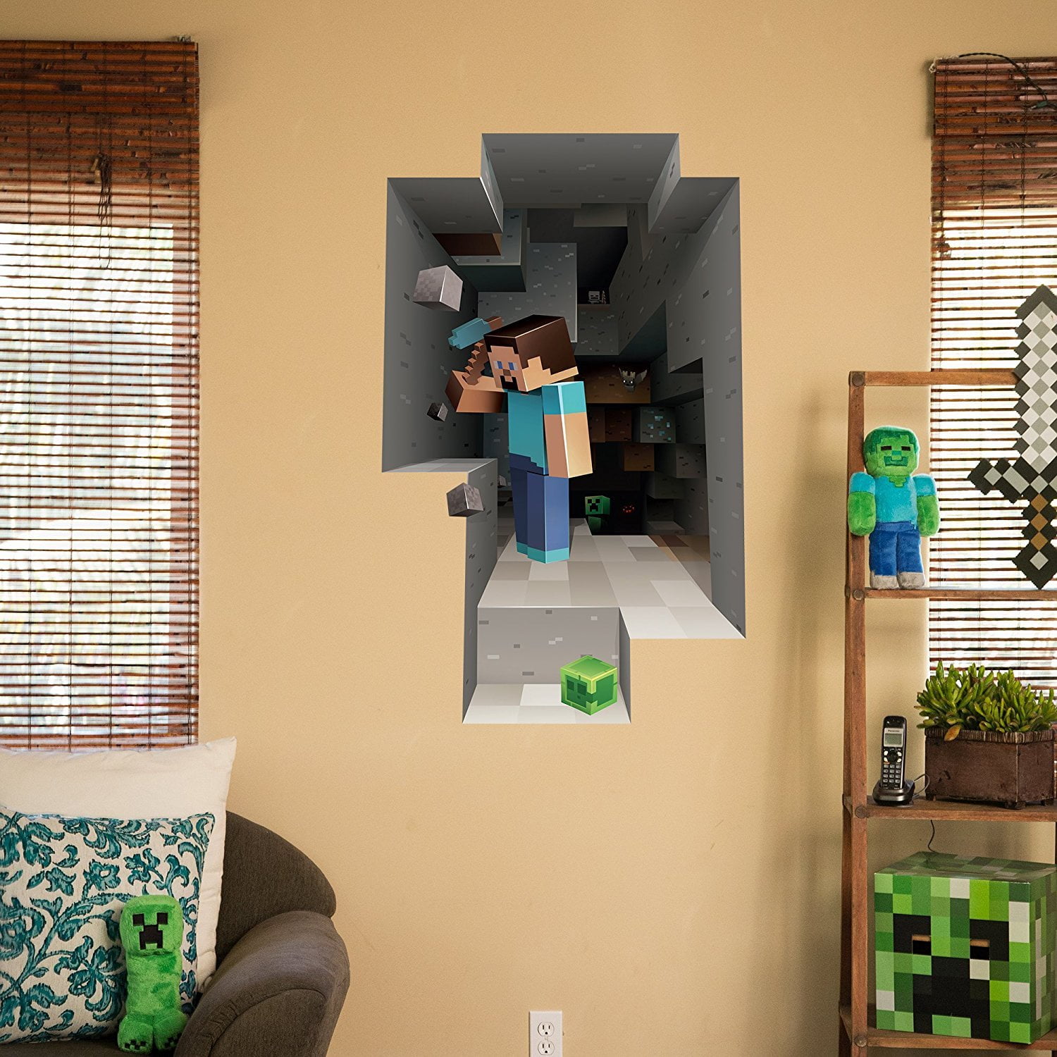 3D Cartoon Wall Poster Steve and Creeper Wall Cling Set of 2 Pack Wall Sticker for Kids Bedroom Home Decor