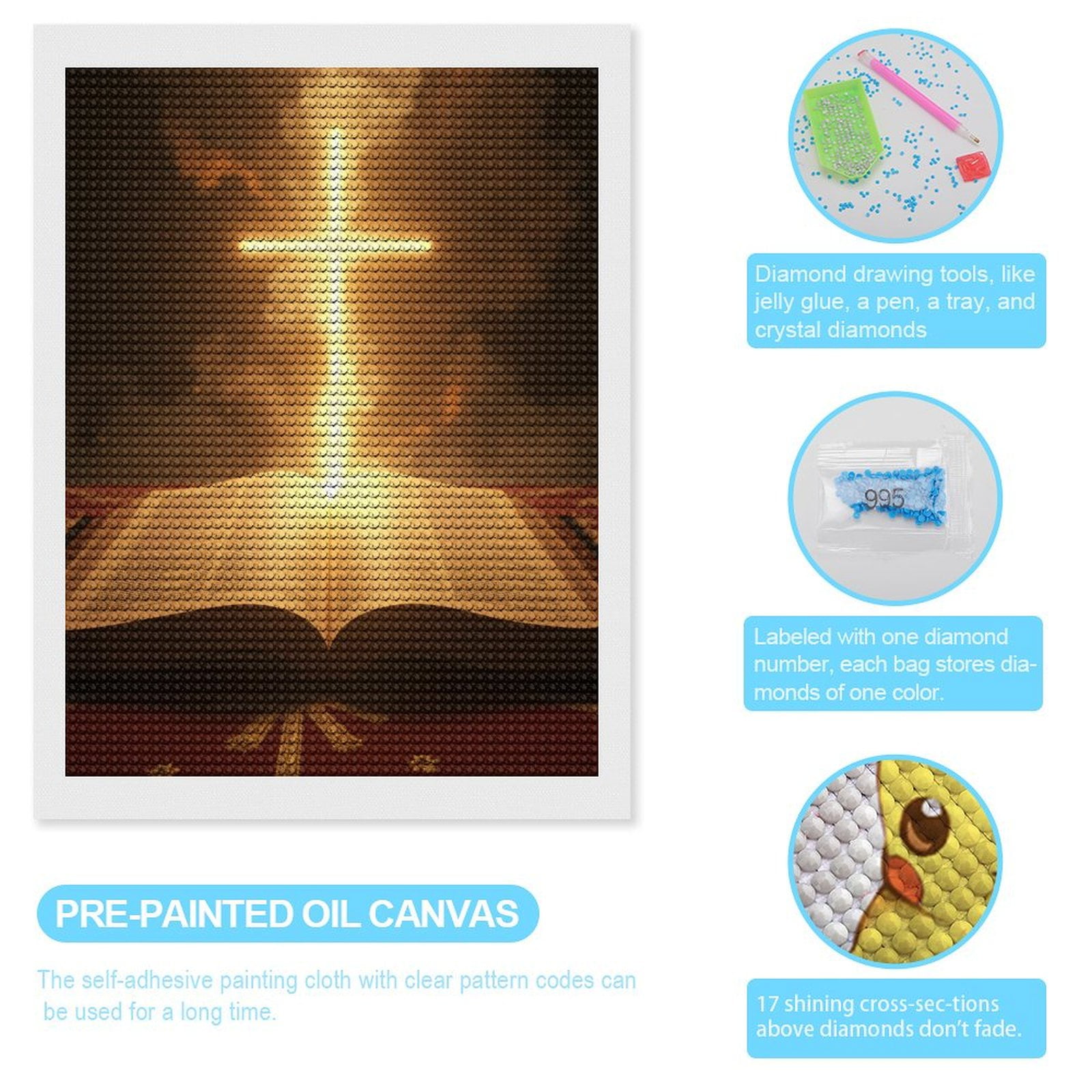 Diamond Art Kits for Adults - Illuminated Glowing Cross 5d Diamond Painting for Adults, Diamond Art for Adults Beginners, Frameless Diamond Painting Kits for Adults for Home Wall Decor
