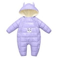 thumbnail image 2 of Baby Thick Winter Snowsuit with Cute Cartoon Print Hooded Waterproof Snow Wear Purple 9-12 Months, 2 of 4