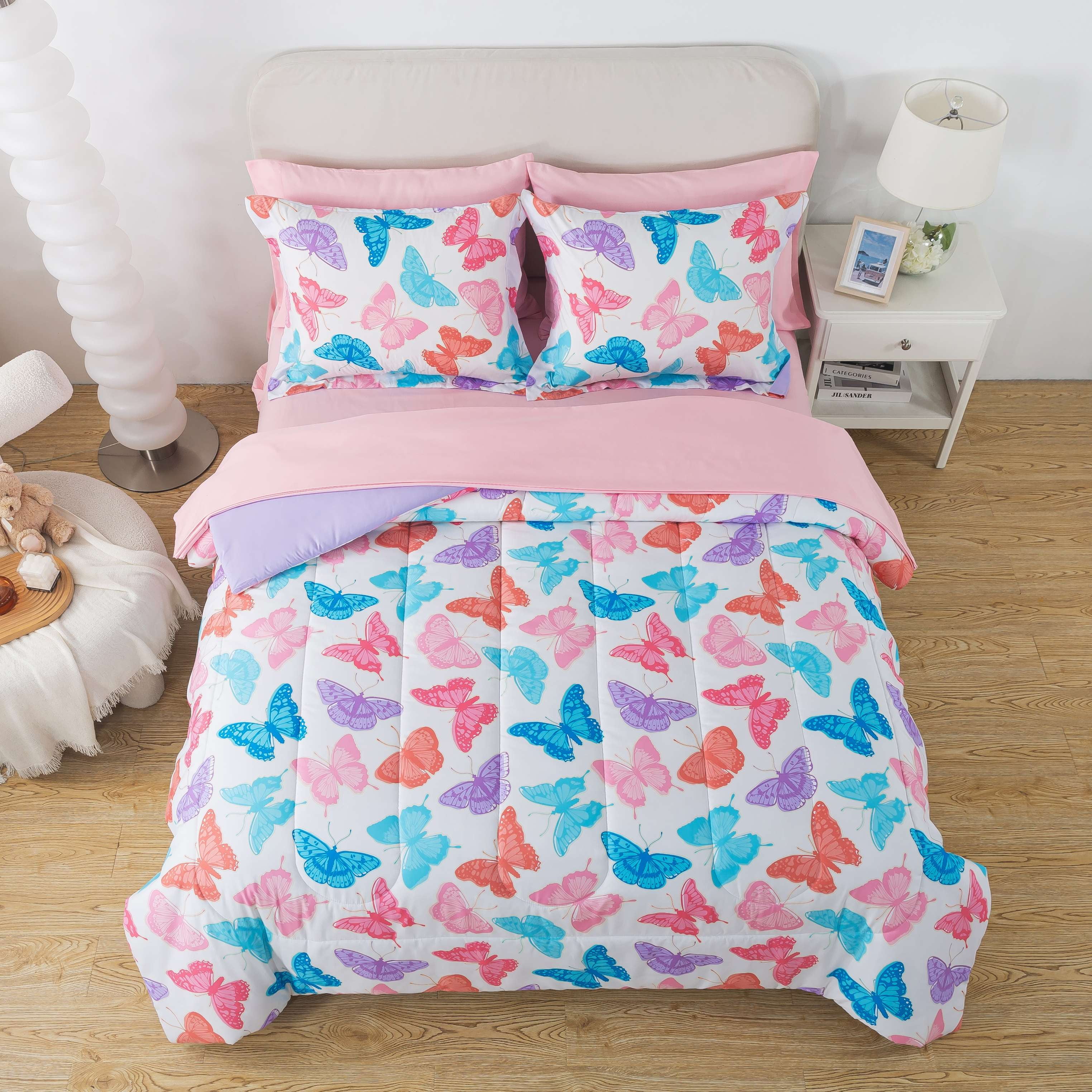 Your Zone Glow in the Dark Butterfly 7-Piece Kids Bedding Set with Fabric Storage Bag, Full