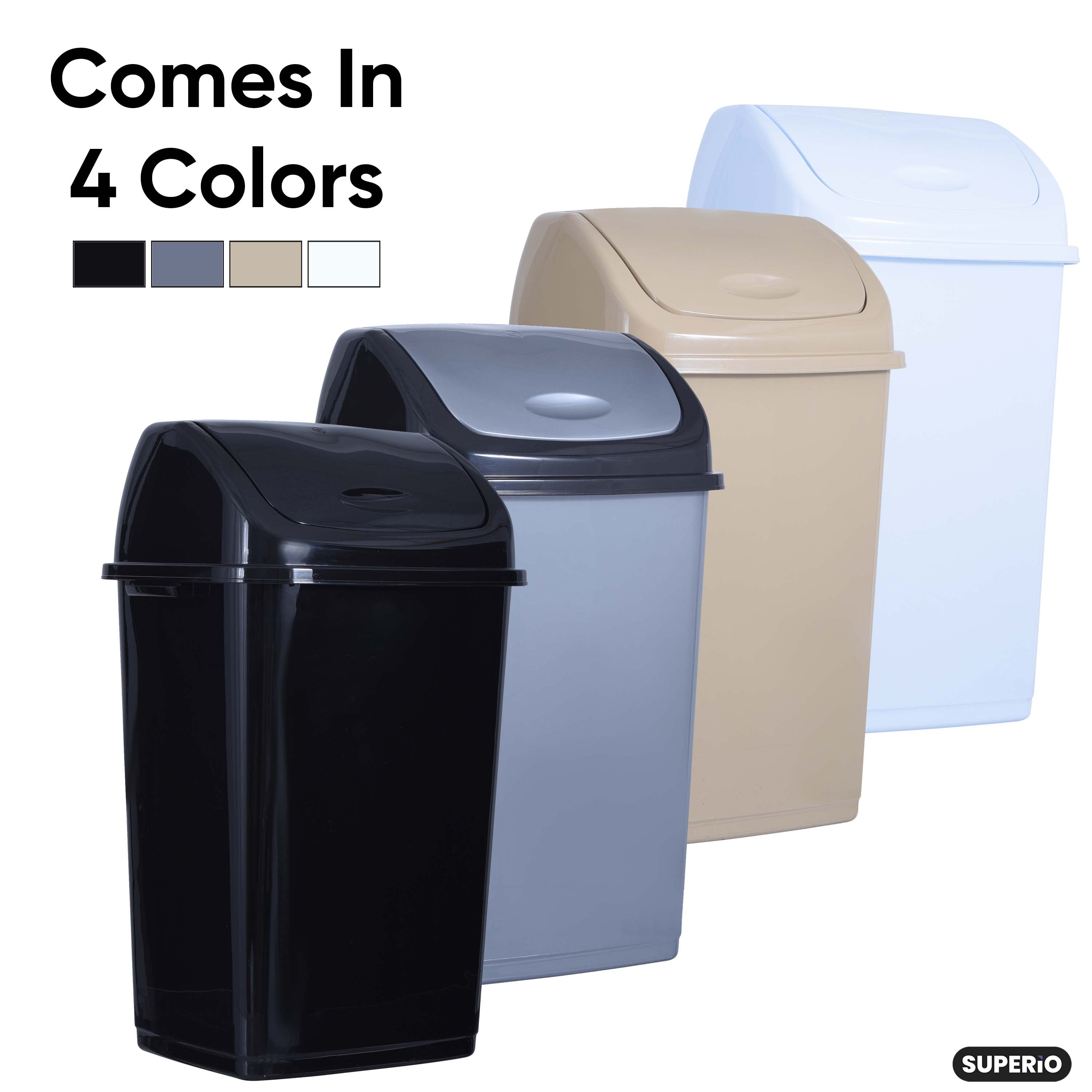  Superio Kitchen Trash Can 13 Gallon with Swing Lid, Plastic  Tall Garbage Can Outdoor and Indoor, Large 52 Qt Recycle Bin and Waste  Basket for Home, Office, Garage, Patio, Restaurant (Beige) 