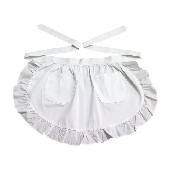TELOLY Vintage Waist Apron for Women with Pockets Ruffled Frilly Design Waitress Maid Costume Half Apron for Kitchen and Baking
