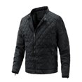thumbnail image 2 of Hinvhai Men's Stand Collar Diamond Quilted Jacket Fall Winter Zip Up Bomber Military Coat Casual Warm Thicken Windbreaker Black 16(XXXXL), 2 of 3