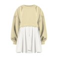 thumbnail image 4 of Womens Oversized Sweatshirt Dress Long Flowy Patchwork Pullover Tops Cute Drop Shoulder Sweatshirts Fall Long Sleeve Mini Dress Teen Girls Crewneck Solid Tunic Pleated Loose Clothing Beig, 4 of 5