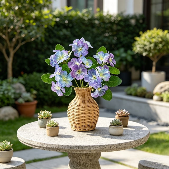 Realistic 6-Stems 18-Blooms Mini Hydrangea Bouquet Versatile Faux Flowers For Home And Wedding Decor Photography Props And Ambiance Styling