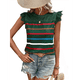 thumbnail image 2 of Camiseta de Verano con Cuello Redondo, Estampado de Rayas y Volantes de Encaje y Mangas para Mujer Verde Oscuro L, 2 of 7