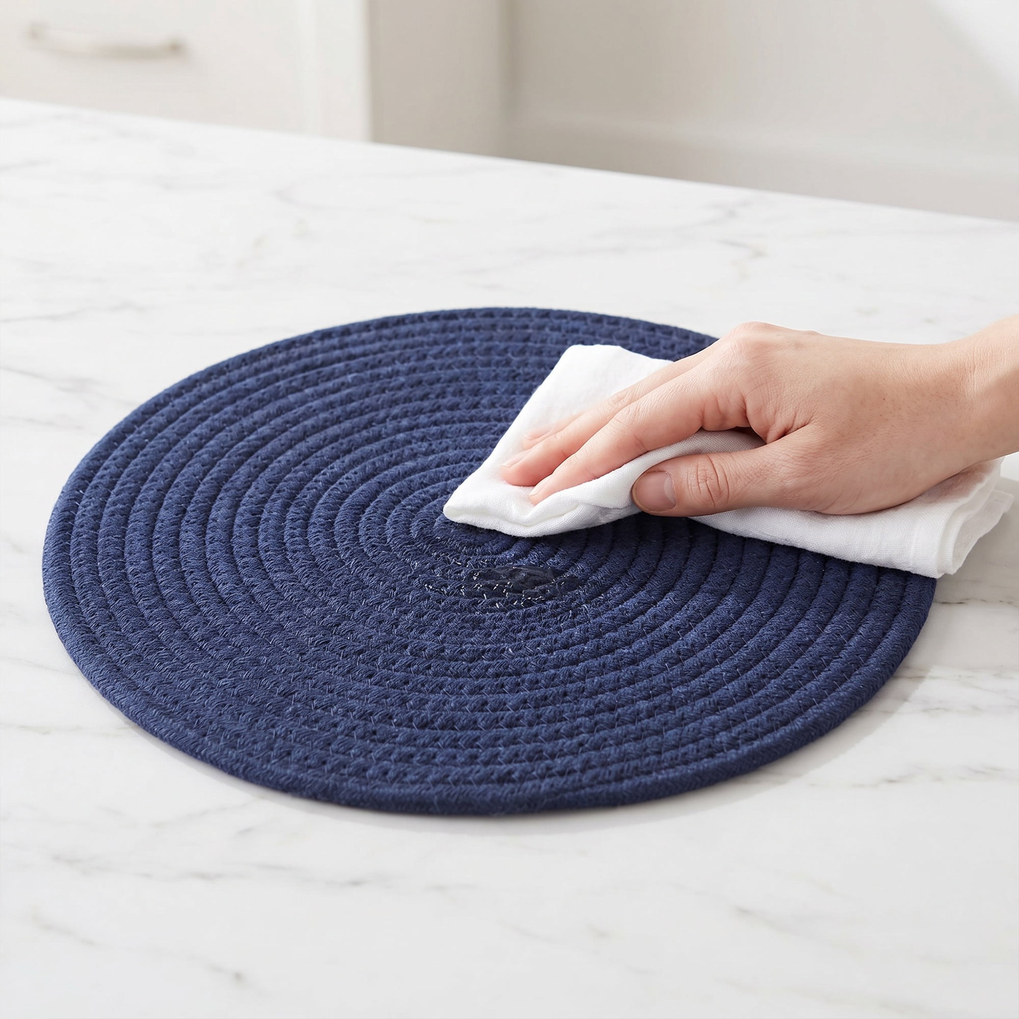 Unique Bargains Placemats Set of 4 Cotton Round Placemats for Dining Table Navy Blue