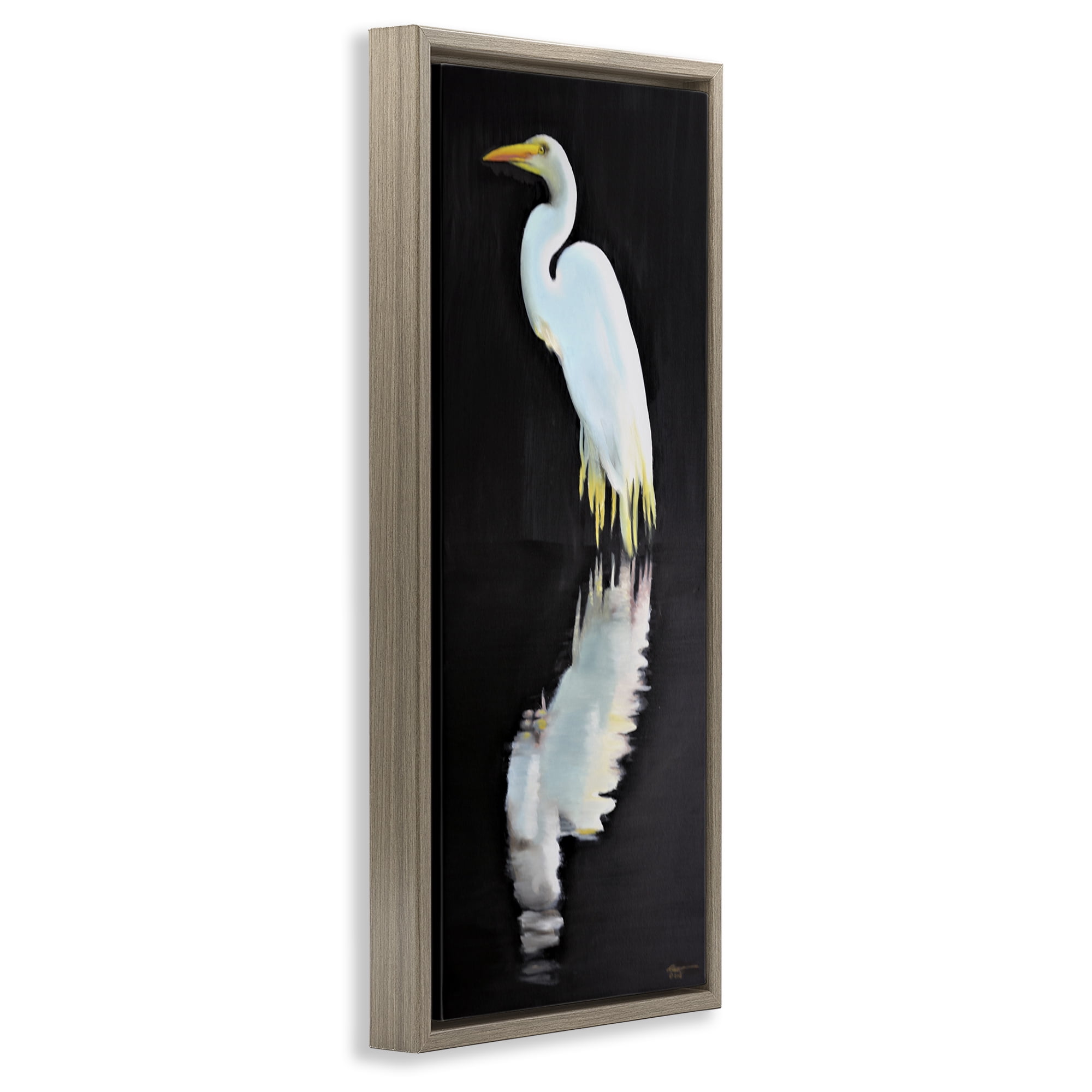 Stupell Industries Dark Egret Reflection Animals & Insects Painting Brown Floater Framed Canvas Art Print Wall Art, 15 x 31