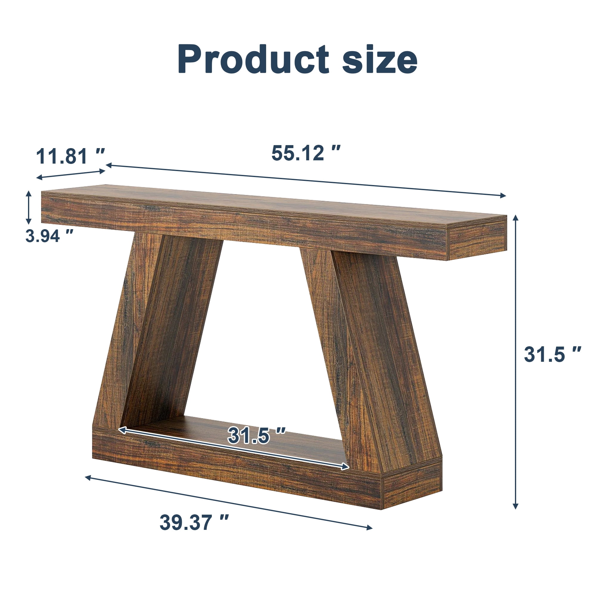 Demi Bonn Farmhouse Console Table, 55" Sofa Table with Storage for Hallway, Bedroom, Living Room, Brown