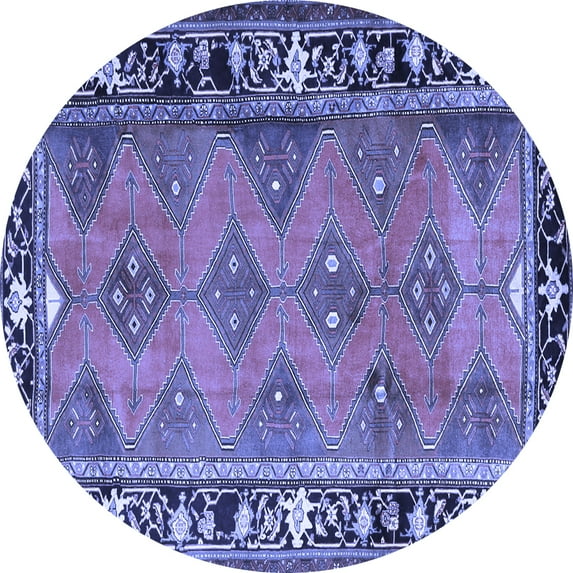 Ahgly Company Machine Washable Indoor Round Persian Blue Traditional Area Rugs, 4' Round