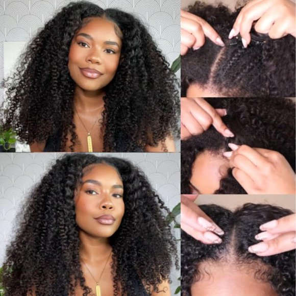 Nadula Perruques V Part Crépus Bouclées en Cheveux Humains Sans Où Perruques U Part Améliorées pour Femmes Abordables 4C Afro Bouclées Vpart Perruques à Clip en Demi-Perruque Conviennent aux Débutants Densité 150 %